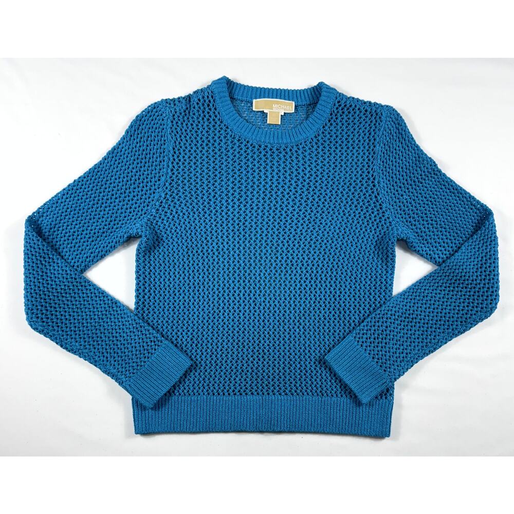 Michael Kors Women's Teal Blue XS Loose Open Knit Long sleeve Pullover